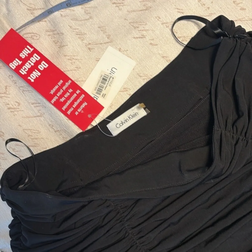 Calvin Klein Black Ruched Stretch Skirt Knee Length Rich Style - Picture 6 of 12